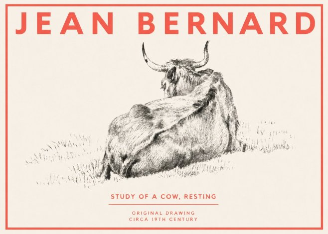 Jean Bernard Resting Bovine - Study in Graphite No4 - Plakát