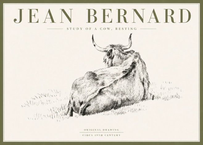 Jean Bernard Resting Bovine - Study in Graphite No6 - Plakát