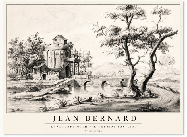 Jean Bernard Riverside Landscape with Bridge and Tower No2 - Plakát