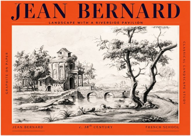 Jean Bernard Riverside Landscape with Bridge and Tower No3 - Plakát