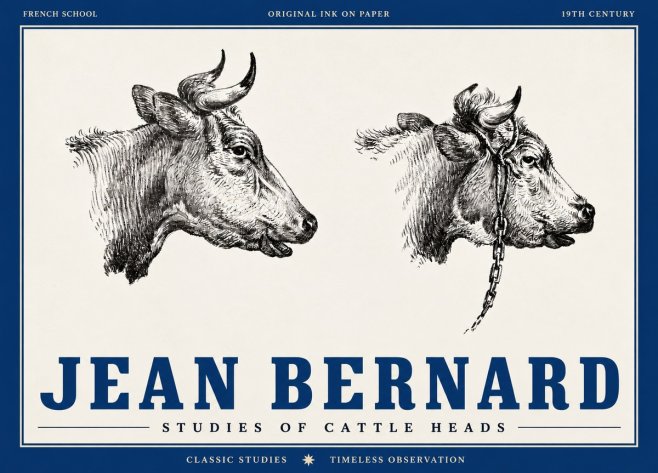 Jean Bernard Studies of Cattle Heads No4 - Plakát