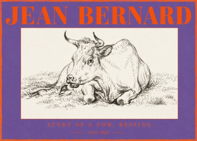 Jean Bernard Study of a Cow, Resting No2 - Plakát