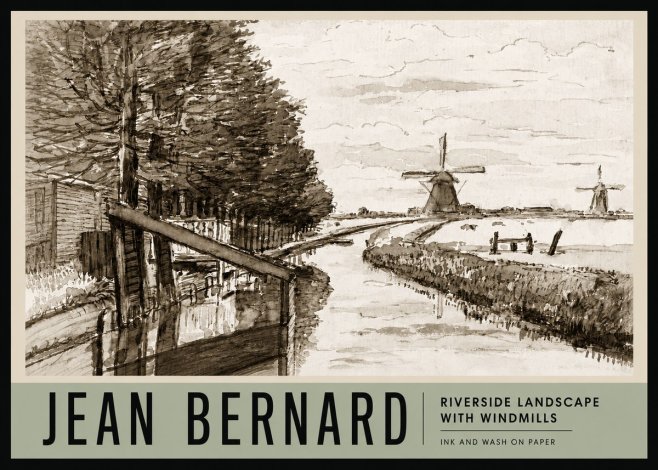 Jean Bernard Riverside Landscape with Windmills No3 - Plakát