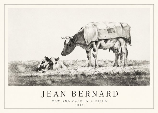 Jean Bernard Cow and Calf in a Field No1 - Plakát