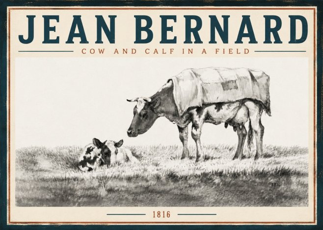 Jean Bernard Cow and Calf in a Field No5 - Plakát