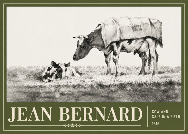 Jean Bernard Cow and Calf in a Field No6 - Plakát