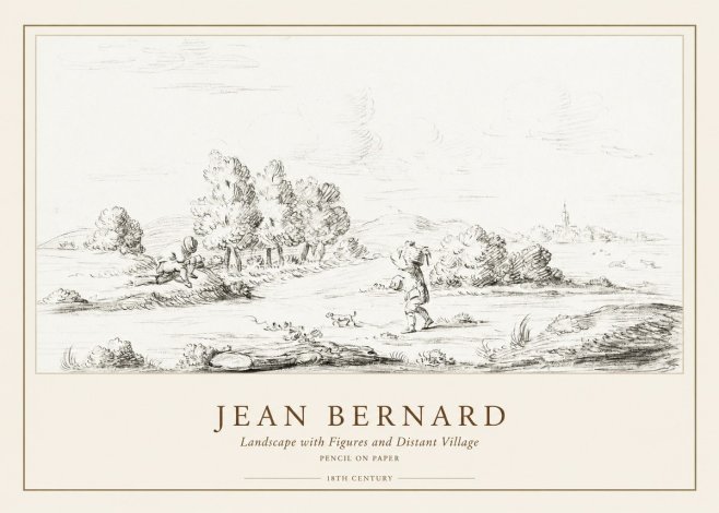 Jean Bernard Landscape with Figures and Distant Village No1 - Plakát