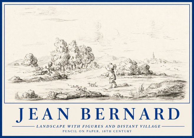 Jean Bernard Landscape with Figures and Distant Village No3 - Plakát