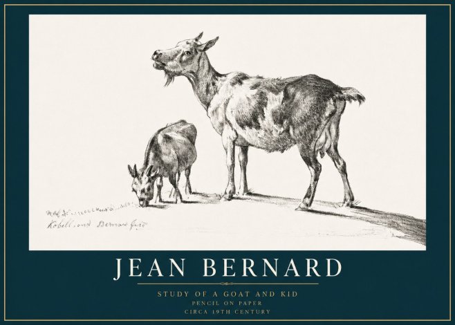 Jean Bernard Study of a Goat and Kid No3 - Plakát