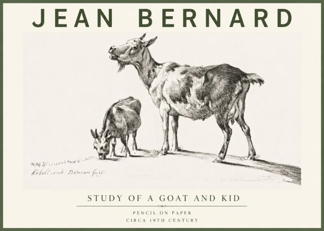 Jean Bernard Study of a Goat and Kid No4 - Plakát