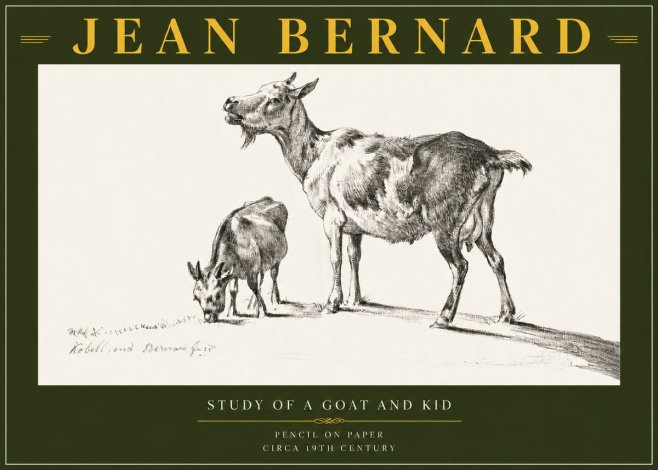 Jean Bernard Study of a Goat and Kid No6 - Plakát