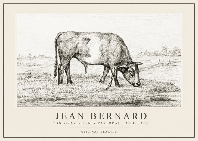Jean Bernard Cow Grazing in a Pastoral Landscape No1 - Plakát