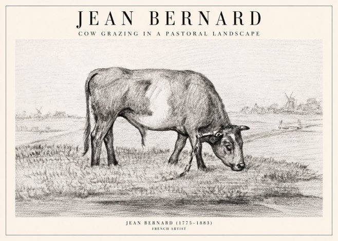 Jean Bernard Cow Grazing in a Pastoral Landscape No2 - Plakát