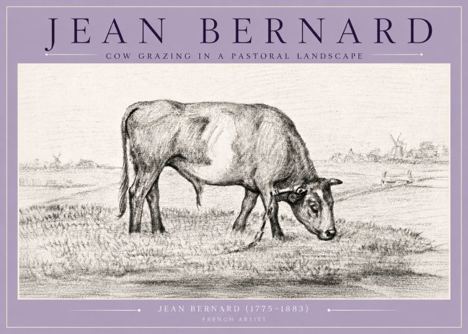 Jean Bernard Cow Grazing in a Pastoral Landscape No4 - Plakát