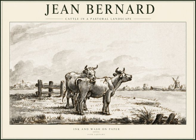 Jean Bernard Cattle in a Pastoral Landscape No1 - Plakát