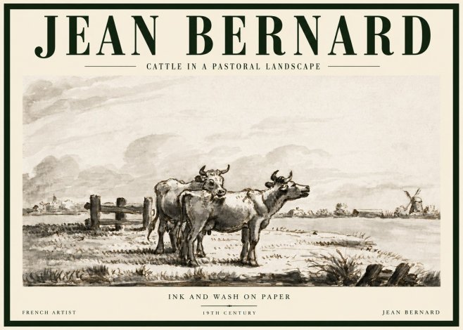 Jean Bernard Cattle in a Pastoral Landscape No5 - Plakát