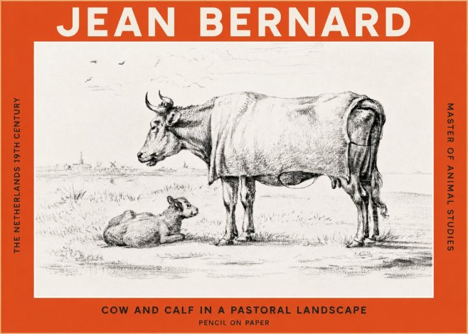 Jean Bernard Cow and Calf in a Pastoral Landscape No2 - Plakát