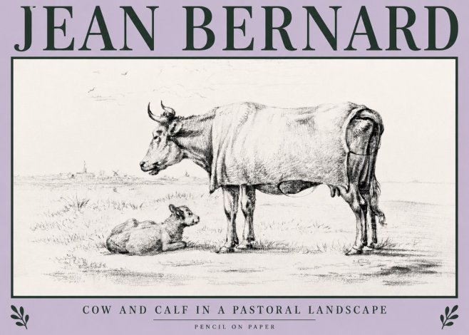 Jean Bernard Cow and Calf in a Pastoral Landscape No3 - Plakát