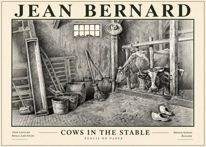 Jean Bernard Cows in the Stable No4 - Plakát