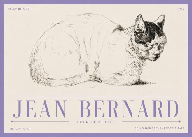 Jean Bernard Study of a Cat III No5 - Plakát