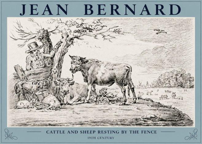 Jean Bernard Cattle and Sheep Resting by the Fence No3 - Plakát