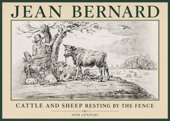Jean Bernard Cattle and Sheep Resting by the Fence No4 - Plakát