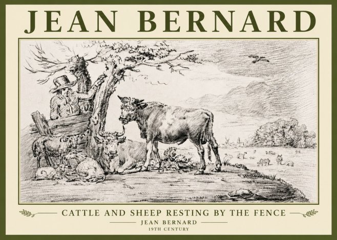 Jean Bernard Cattle and Sheep Resting by the Fence No5 - Plakát