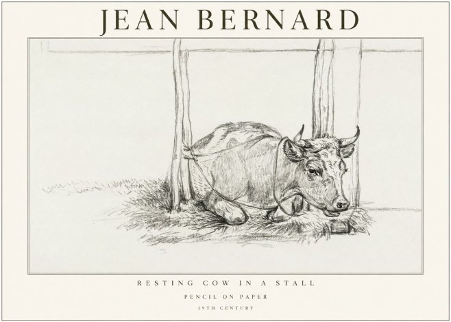 Jean Bernard Resting Cow in a Stall No1 - Plakát