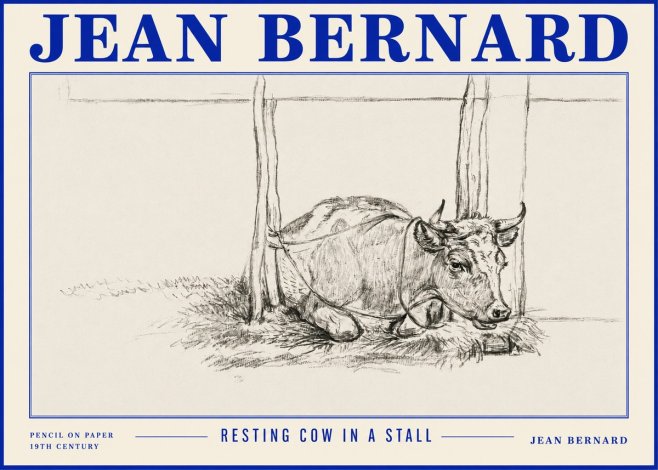 Jean Bernard Resting Cow in a Stall No4 - Plakát