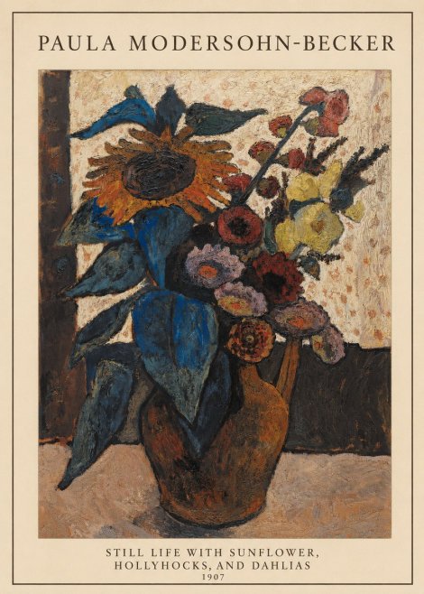 Paula Modersohn-Becker Still Life with Sunflower, Hollyhocks, and Dahlias No5 - Plakát