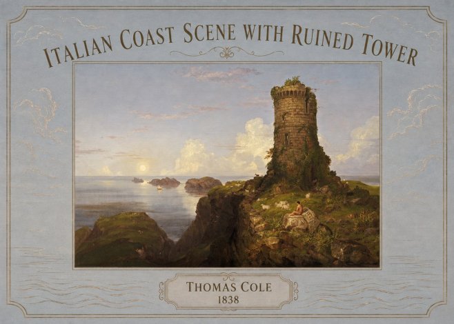Thomas Cole Italian Coast Scene with Ruined Tower I No3 - Plakát