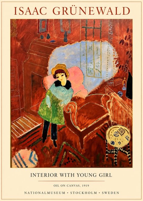 Isaac Grünewald Interior with Young Girl No1 - Plakát