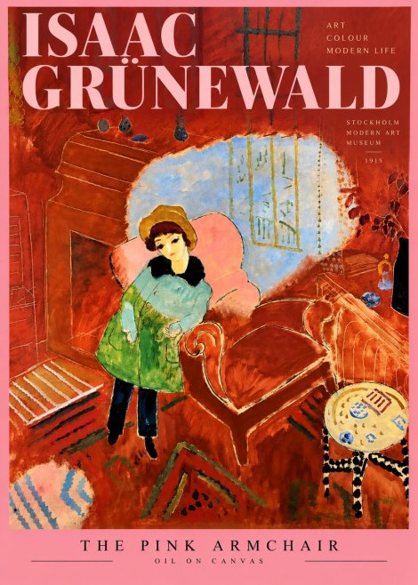 Isaac Grünewald Interior with Young Girl No4 - Plakát