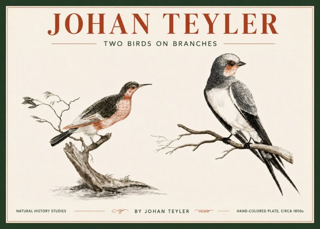 Johan Teyler Two Birds on Branches No6 - Plakát