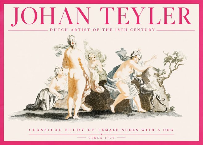 Johan Teyler Classical Study of Female Nudes with a Dog No4 - Plakát