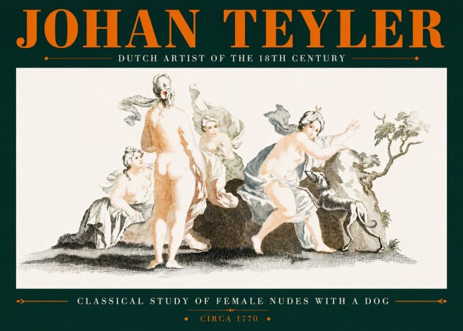 Johan Teyler Classical Study of Female Nudes with a Dog No5 - Plakát