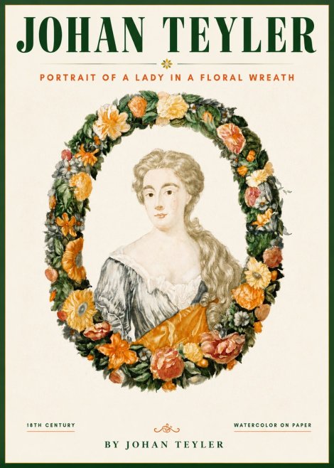 Johan Teyler Portrait of a Lady in a Floral Wreath No4 - Plakát