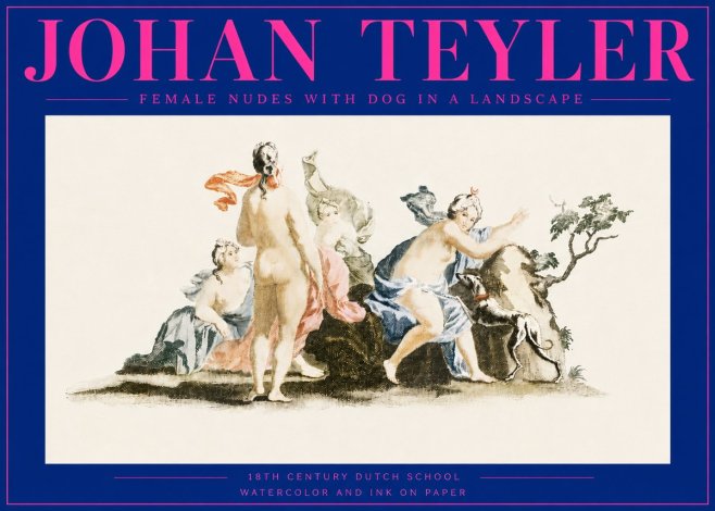 Johan Teyler Nudi Femminili Con Cane in Paesaggio No6 - Plakát