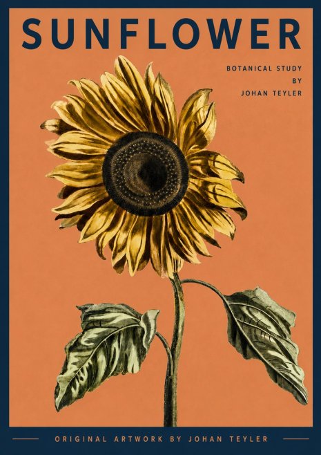 Johan Teyler Sunflower - Botanical Study No3 - Plakát