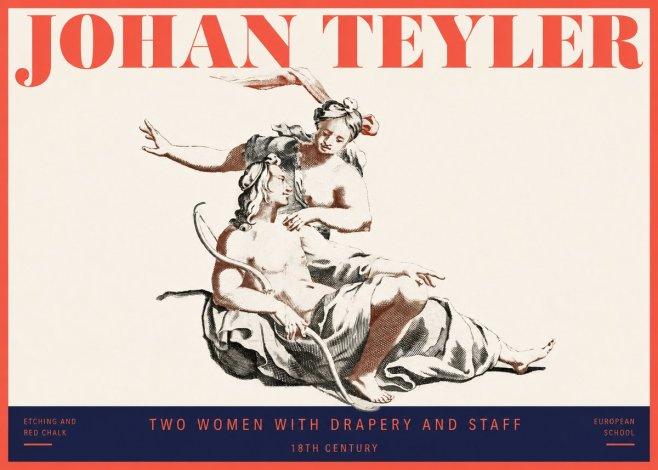 Johan Teyler Two Women with Drapery and Staff No2 - Plakát