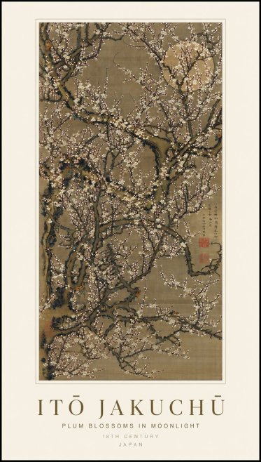 Itō Jakuchū Plum Blossoms in Moonlight No1 - Plakát