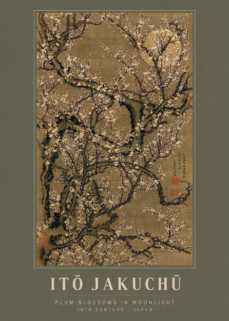 Itō Jakuchū Plum Blossoms in Moonlight No2 - Plakát