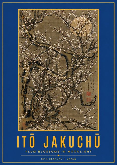Itō Jakuchū Plum Blossoms in Moonlight No3 - Plakát