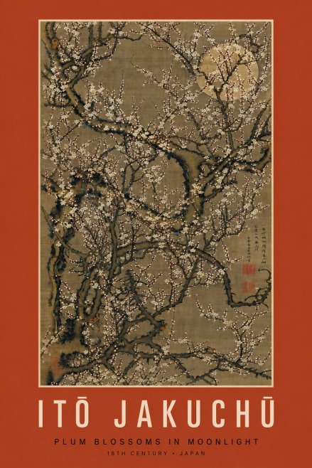 Itō Jakuchū Plum Blossoms in Moonlight No7 - Plakát