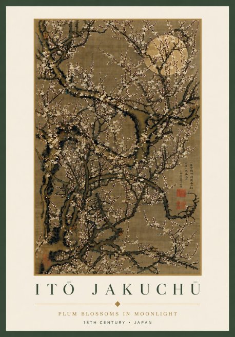 Itō Jakuchū Plum Blossoms in Moonlight No8 - Plakát