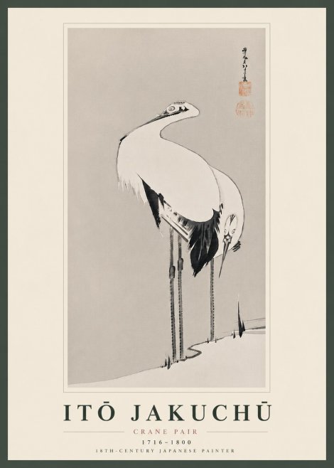 Itō Jakuchū Crane Pair No8 - Plakát