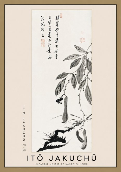 Itō Jakuchū Branch with Pods and Calligraphy No3 - Plakát