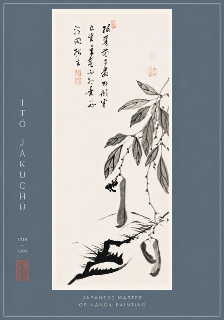 Itō Jakuchū Branch with Pods and Calligraphy No6 - Plakát