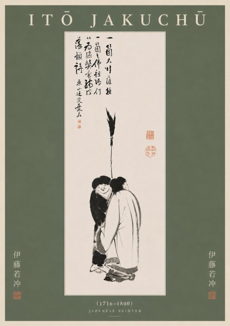 Itō Jakuchū Two Figures Holding a Staff No5 - Plakát