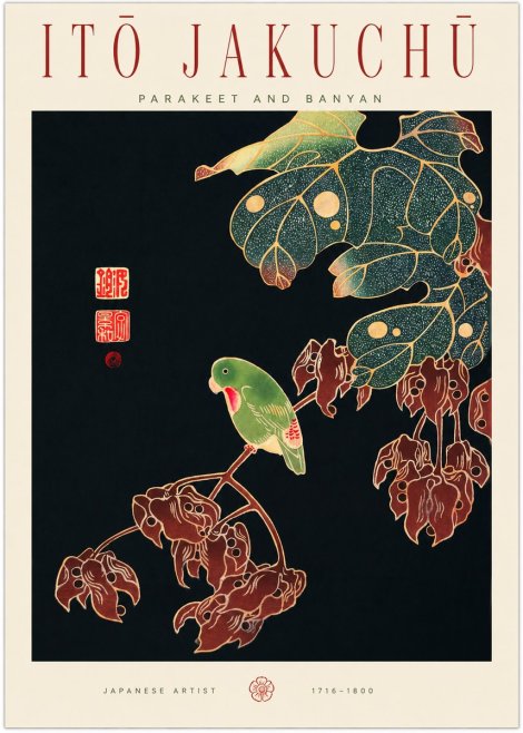 Itō Jakuchū Parakeet and Banyan No1 - Plakát